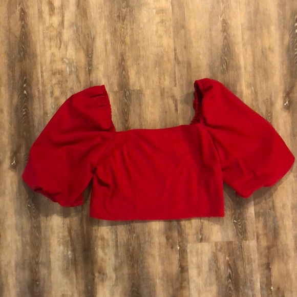 Miami Red Puff-Sleeve Crop - Picture 1 of 5